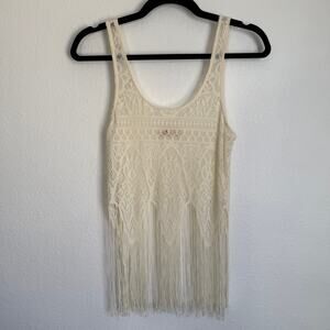 Hollister Sz S Crochet Fringe Tank Top in Ivory Festival Boho Going Out